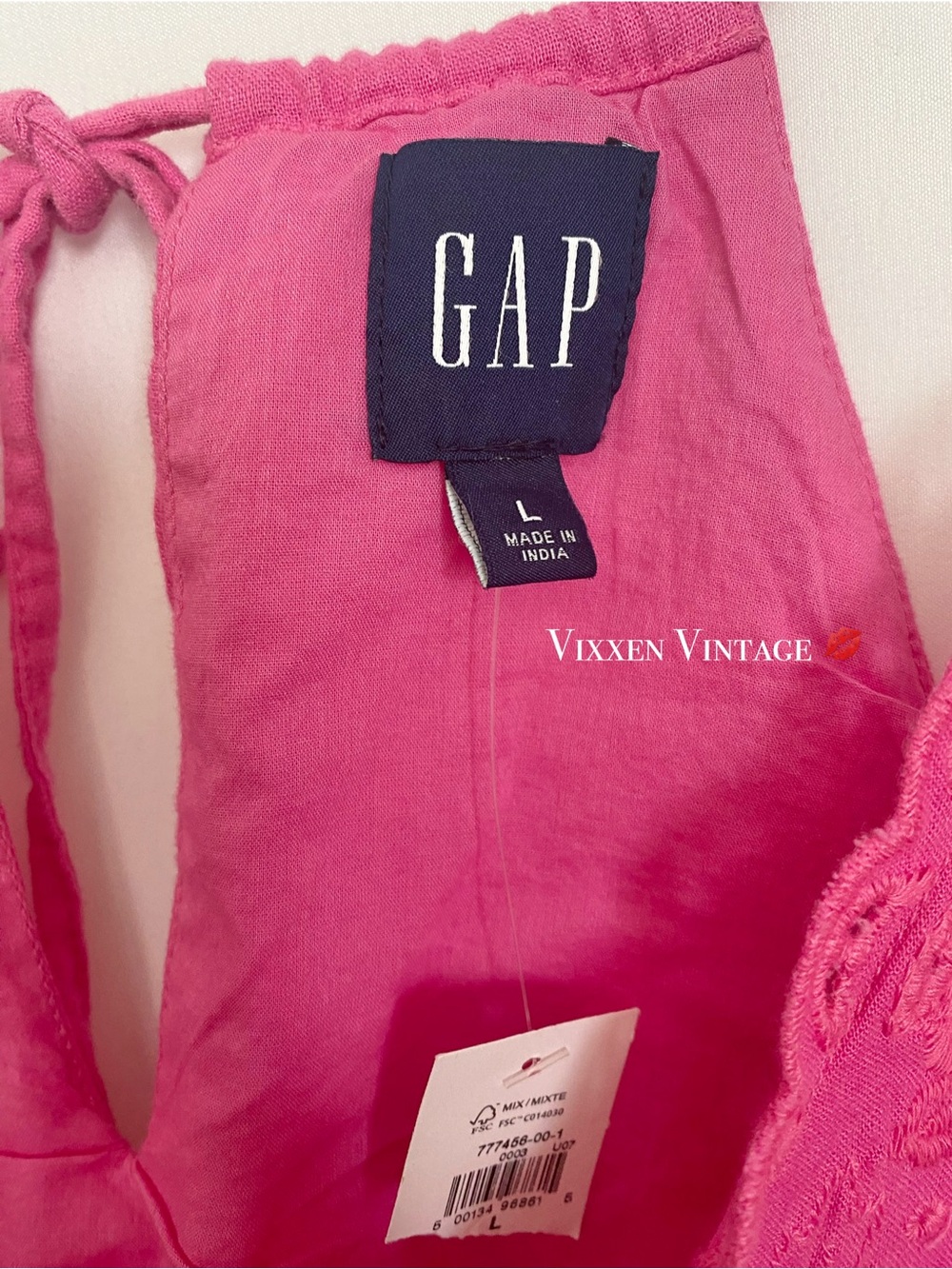 GAP LINEN BLEND 'SLIT HALTER EMBROIDERED MAXI DRESS' IN PHOEBE PINK - Picture 4 of 9